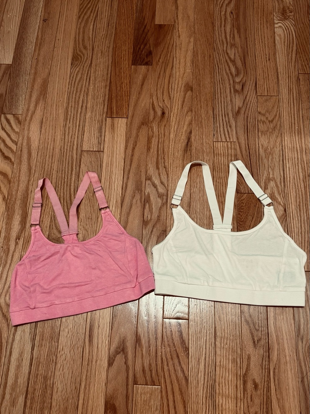 POL Dual-Pack Adjustable-Strap Sports Bralettes in Pink & Cream